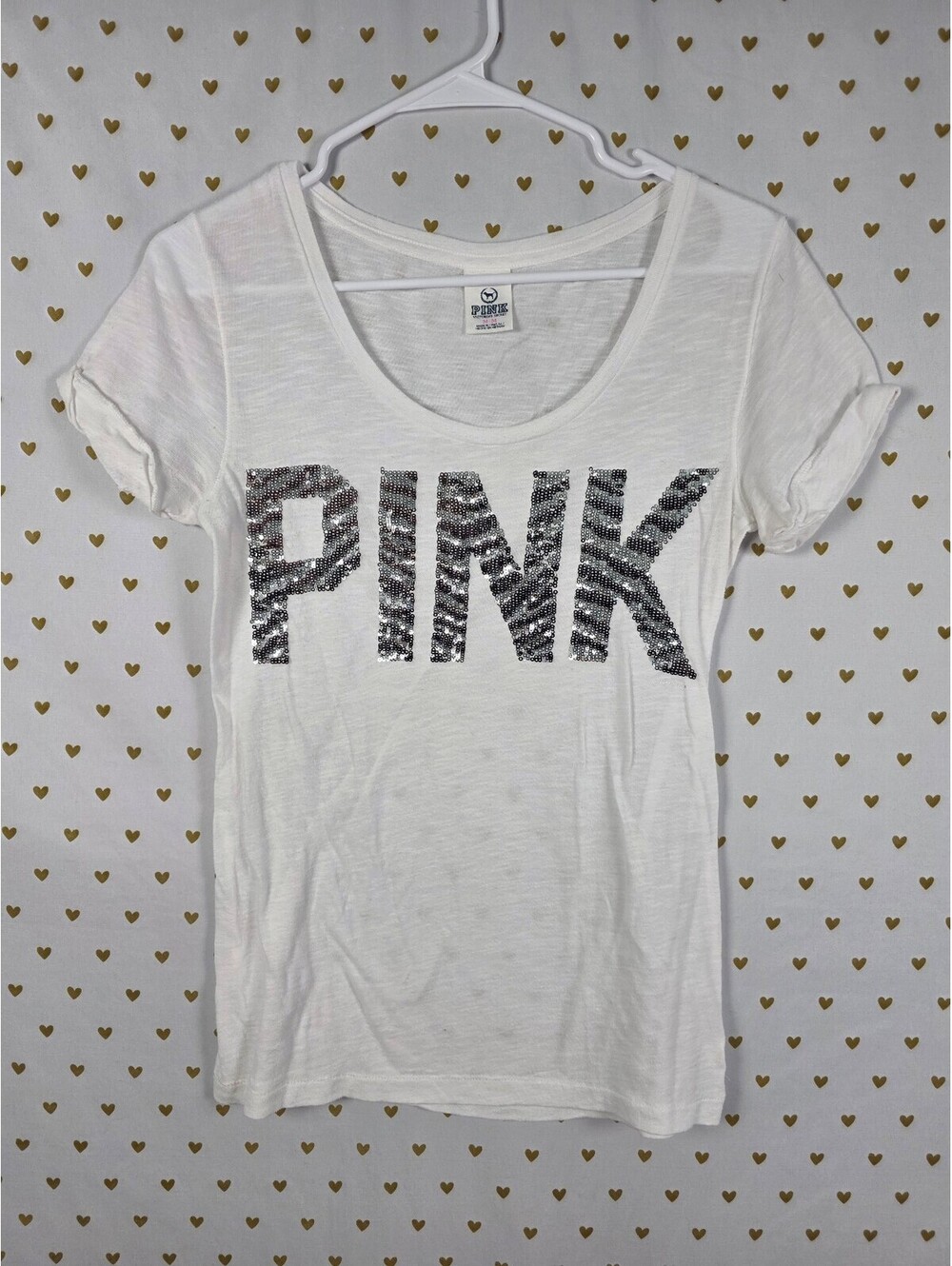 Victorias Secret PINK Vintage Y2k ZEBRA BLING White Tee Shirt MEDIUM